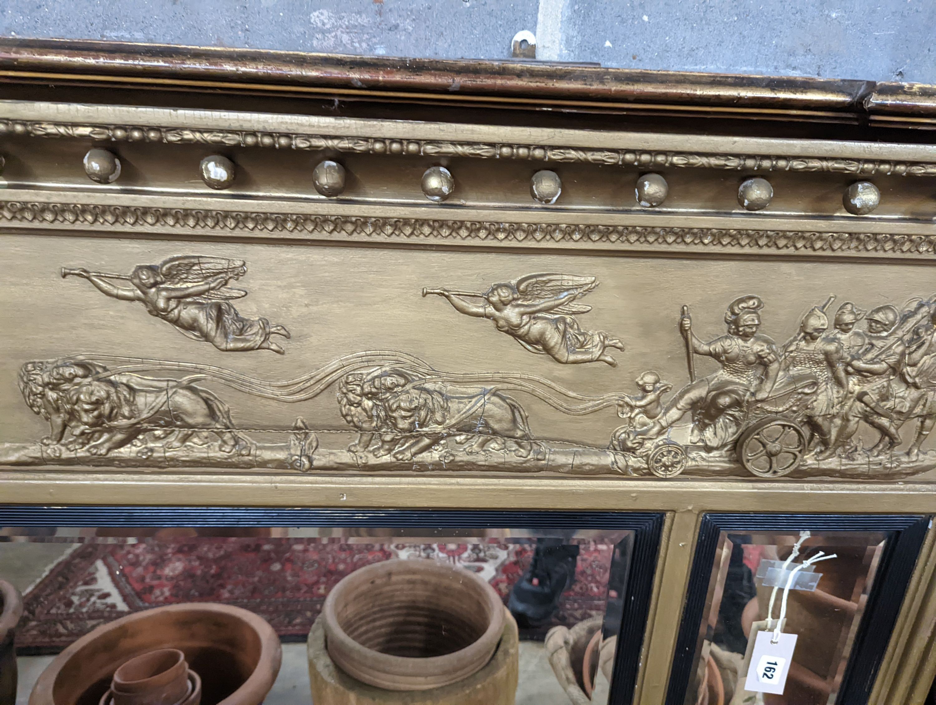 A Regency triple plate overmantel mirror, width 134cm, height 94cm